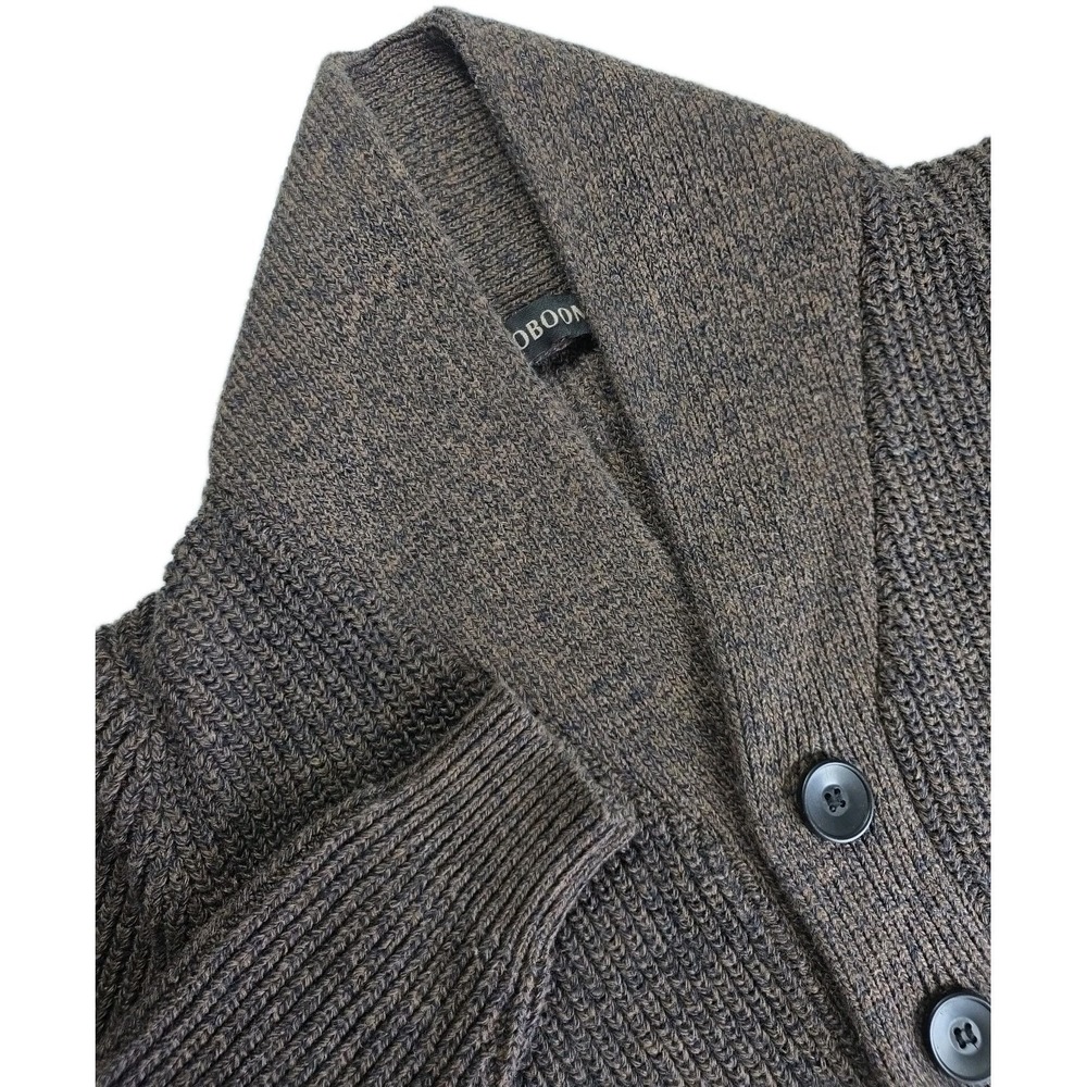 Voboom Men's Cardigan Chunky Cable Knit Heavy MEDIUM BROWN Wool Blend